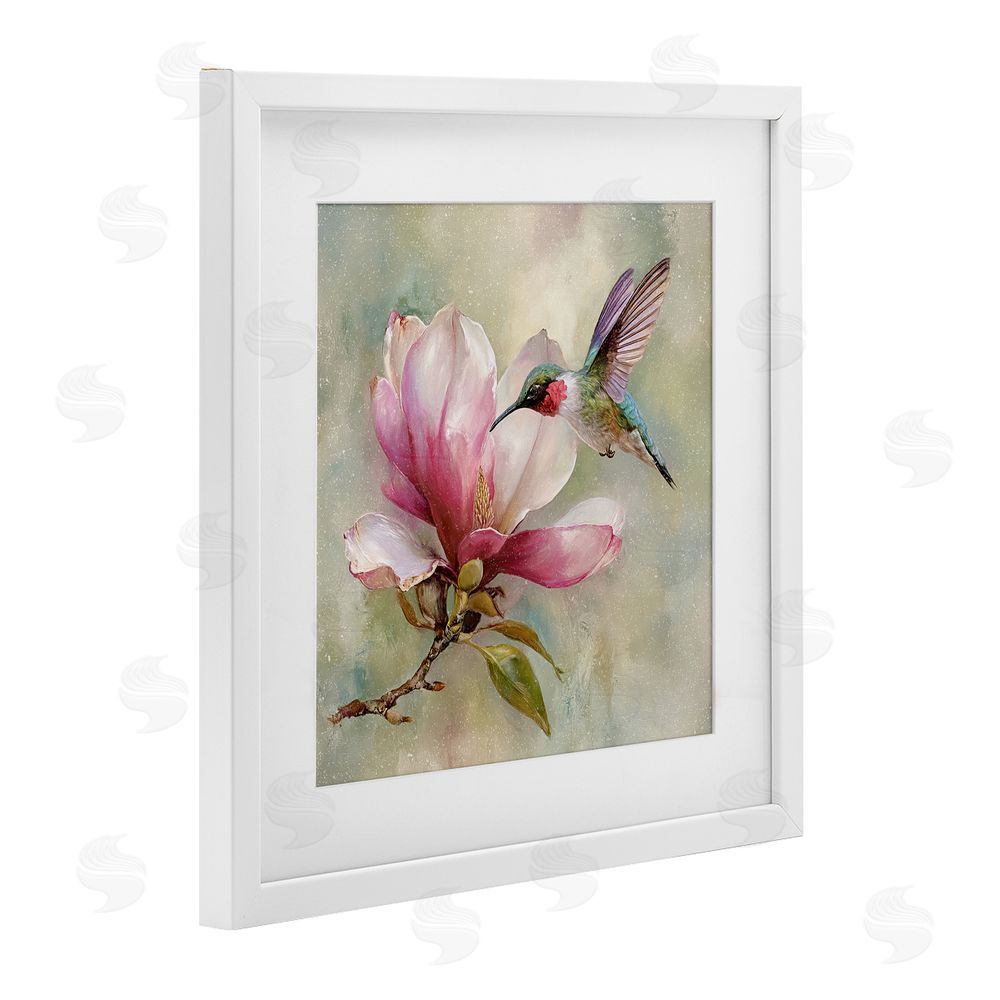 Tina LeCour Magnolia Ruby Hummingbird White Framed Print Under Glass Wall Art