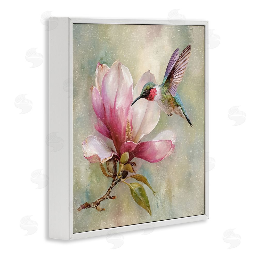 Tina LeCour Magnolia Ruby Hummingbird White Framed Giclee Wall Art Print