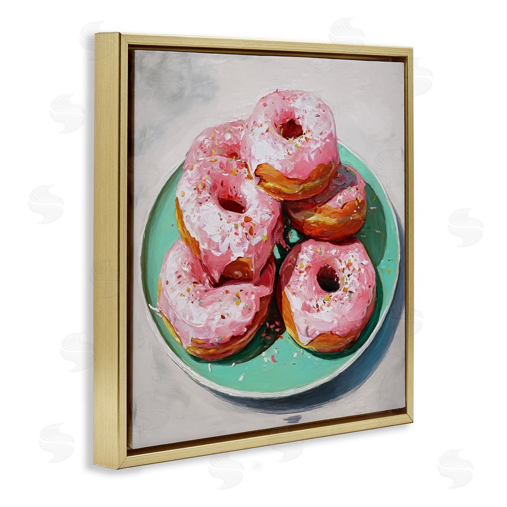 Tina LeCour Pink Frosted Donuts Gold Floating Frame Canvas Wall Art Print