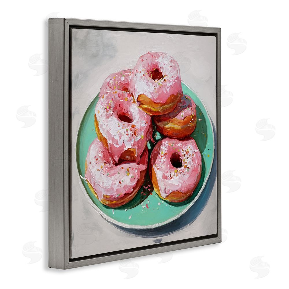 Tina LeCour Pink Frosted Donuts Gray Floating Frame Canvas Wall Art Print