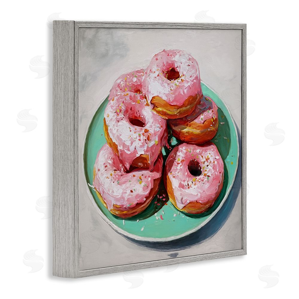 Tina LeCour Pink Frosted Donuts Gray Framed Giclee Wall Art Print