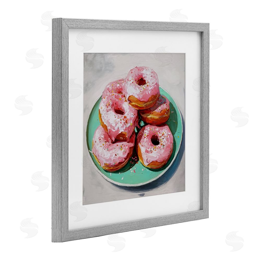 Tina LeCour Pink Frosted Donuts Gray Framed Print Under Glass Wall Art