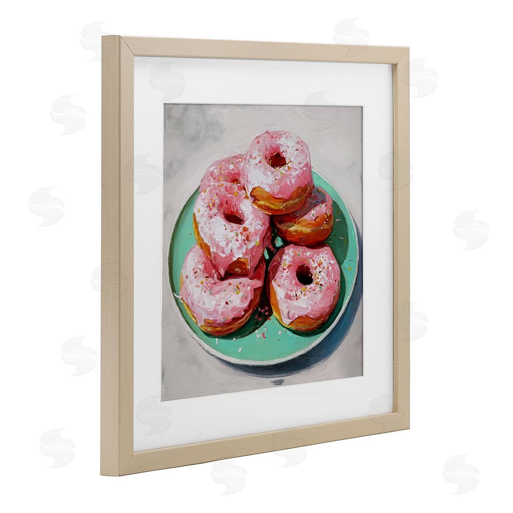 Tina LeCour Pink Frosted Donuts Brown Framed Print Under Glass Wall Art