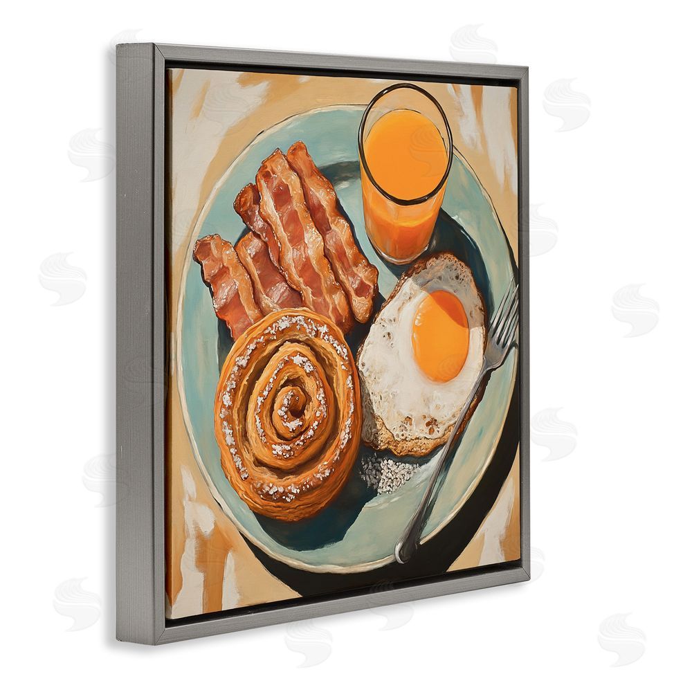 Tina LeCour Cinnamon Roll Breakfast Gray Floating Frame Canvas Wall Art Print