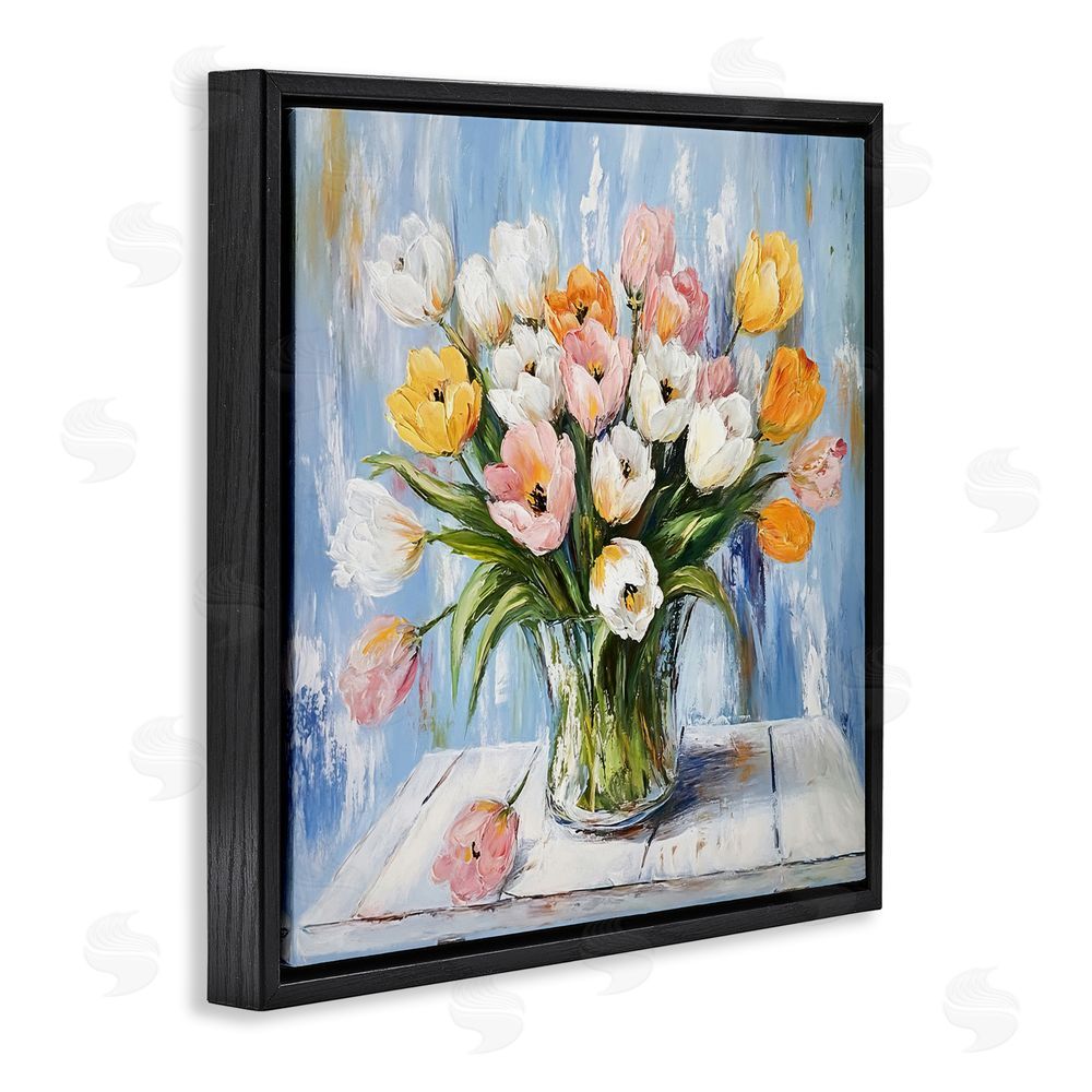 Tina LeCour Her Cottage Garden Tulips Black Floating Frame Canvas Wall Art Print