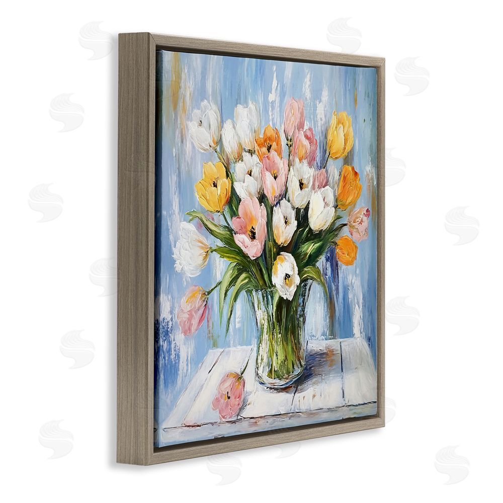 Tina LeCour Her Cottage Garden Tulips Brown Floating Frame Canvas Wall Art Print