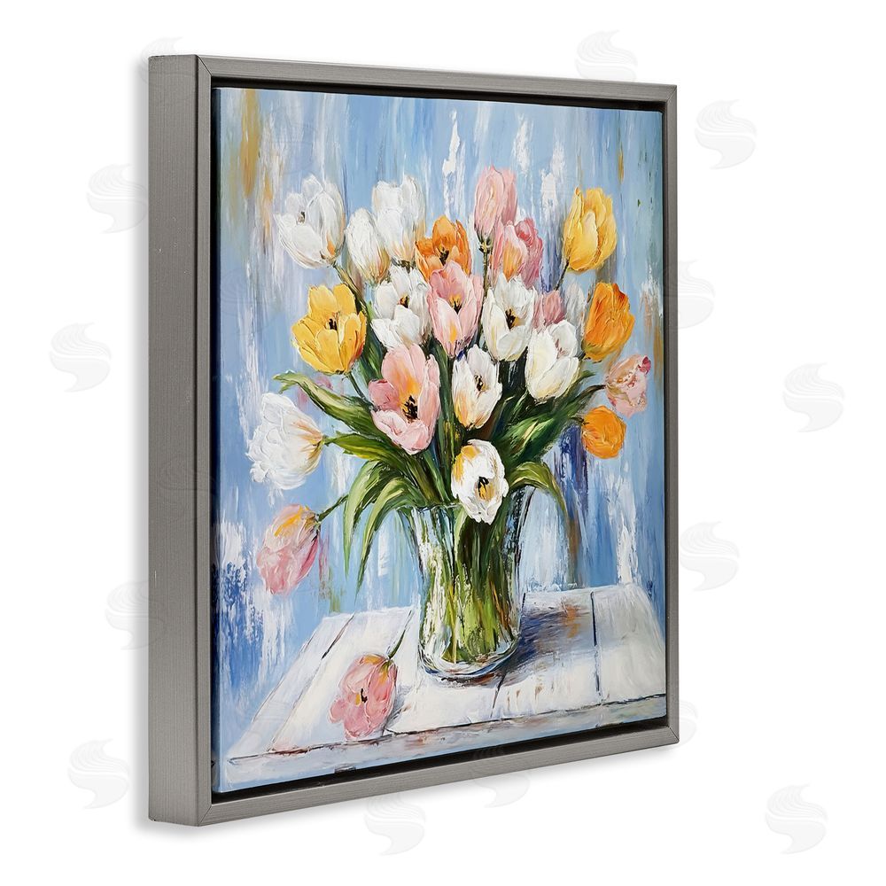 Tina LeCour Her Cottage Garden Tulips Gray Floating Frame Canvas Wall Art Print