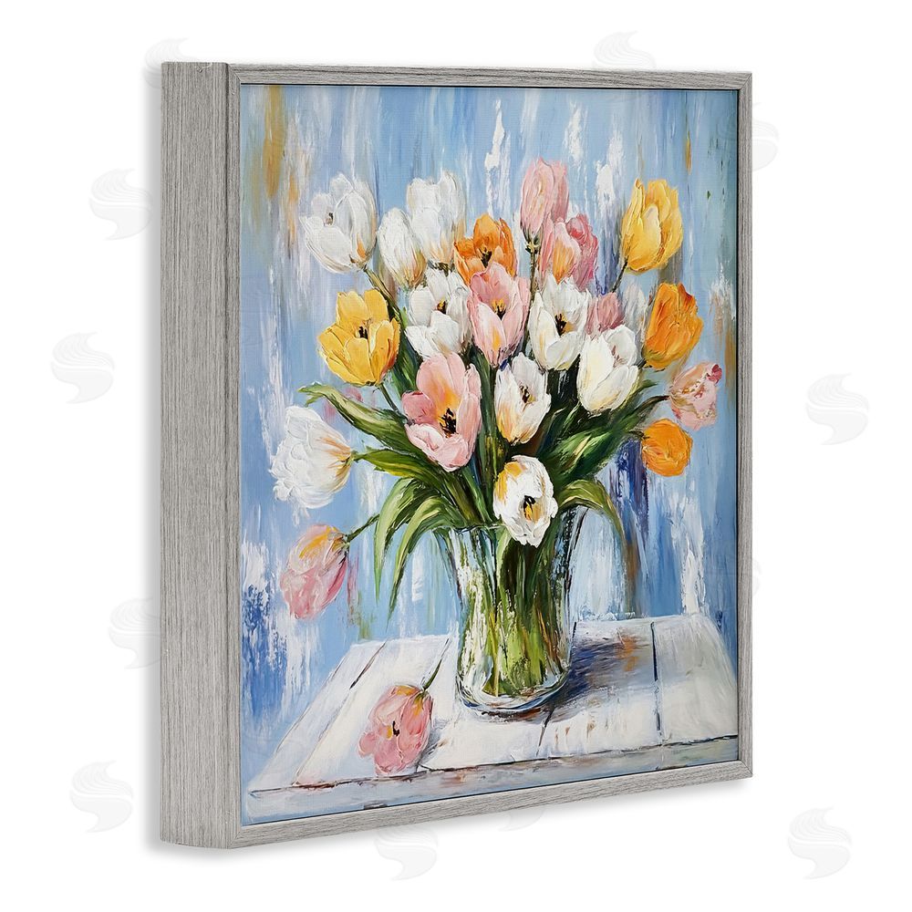 Tina LeCour Her Cottage Garden Tulips Gray Framed Giclee Wall Art Print