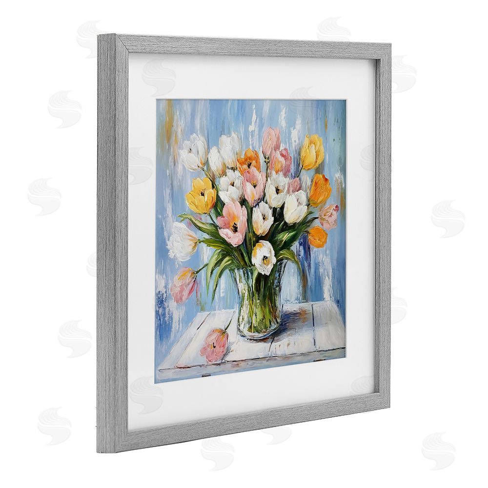 Tina LeCour Her Cottage Garden Tulips Gray Framed Print Under Glass Wall Art