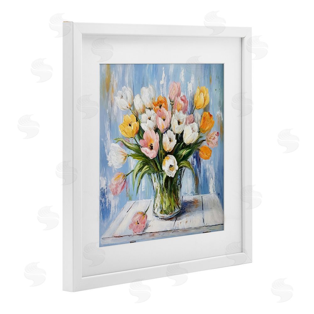 Tina LeCour Her Cottage Garden Tulips White Framed Print Under Glass Wall Art