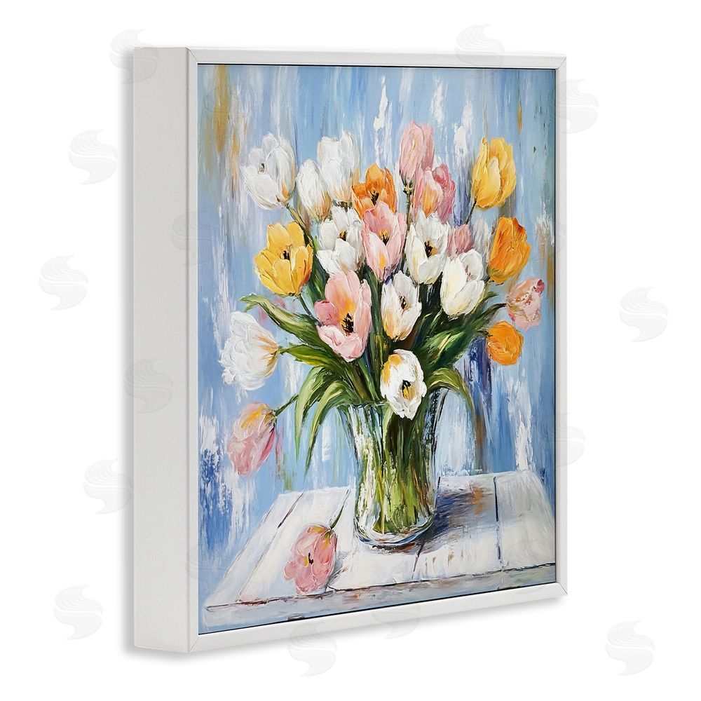 Tina LeCour Her Cottage Garden Tulips White Framed Giclee Wall Art Print