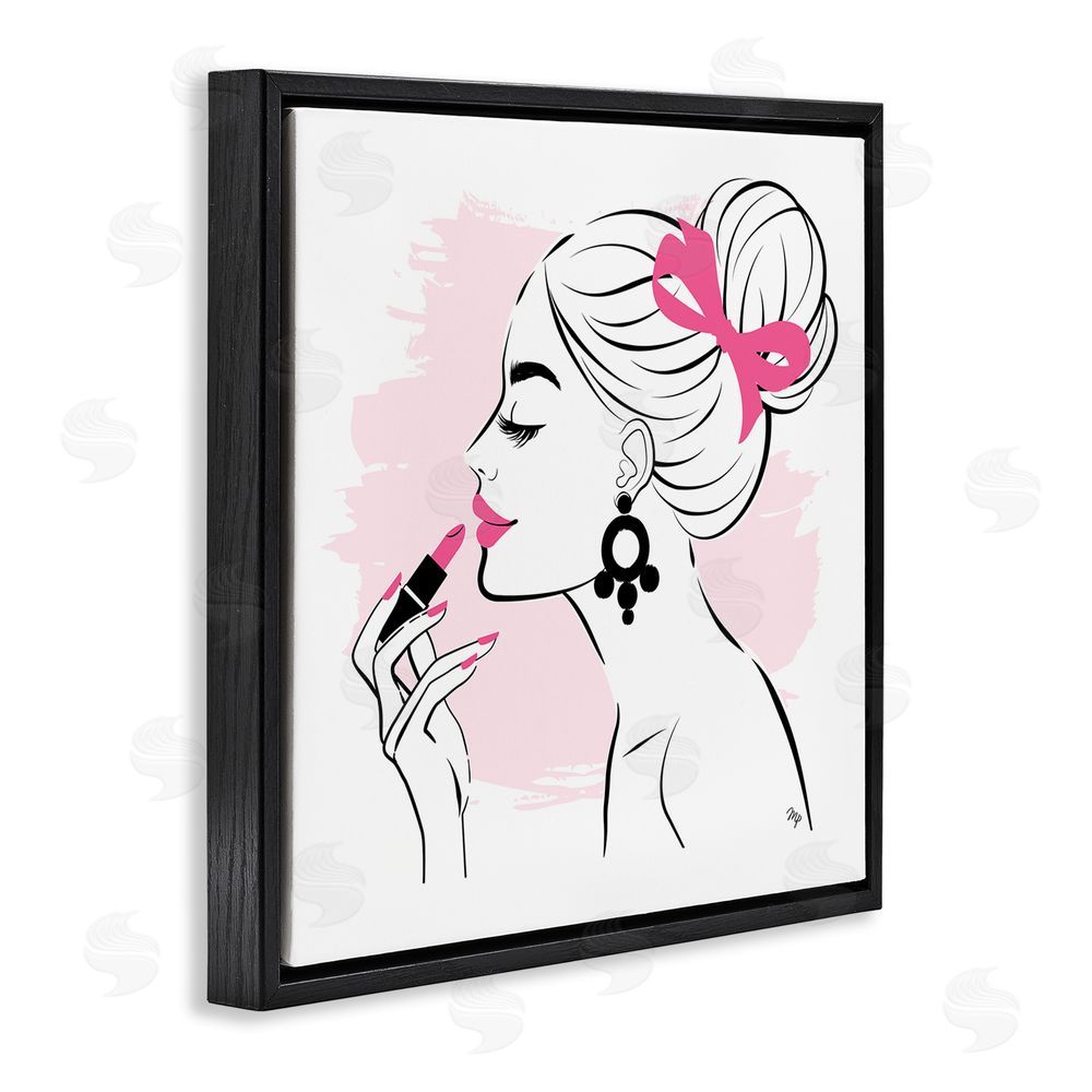 Martina Pavlova Applying Lipstick Girl Black Floating Frame Canvas Wall Art Print