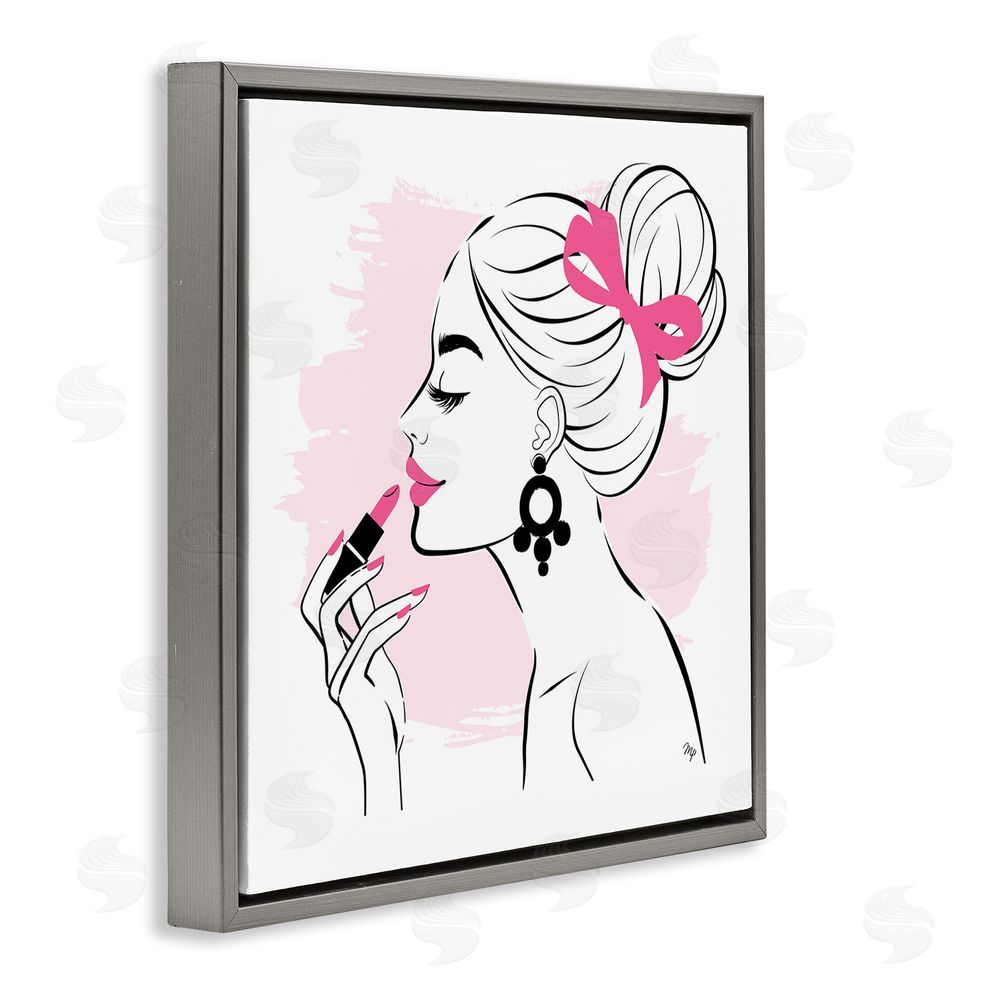 Martina Pavlova Applying Lipstick Girl Gray Floating Frame Canvas Wall Art Print