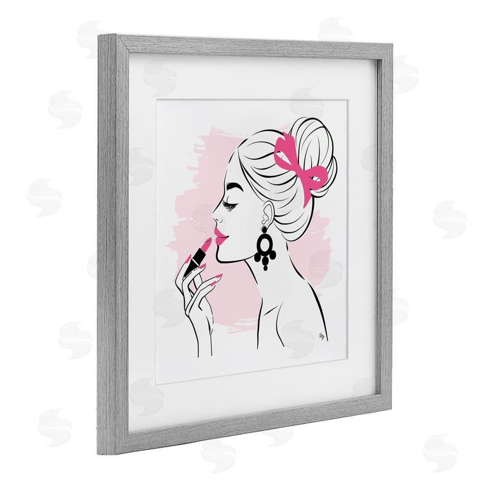 Martina Pavlova Applying Lipstick Girl Gray Framed Print Under Glass Wall Art