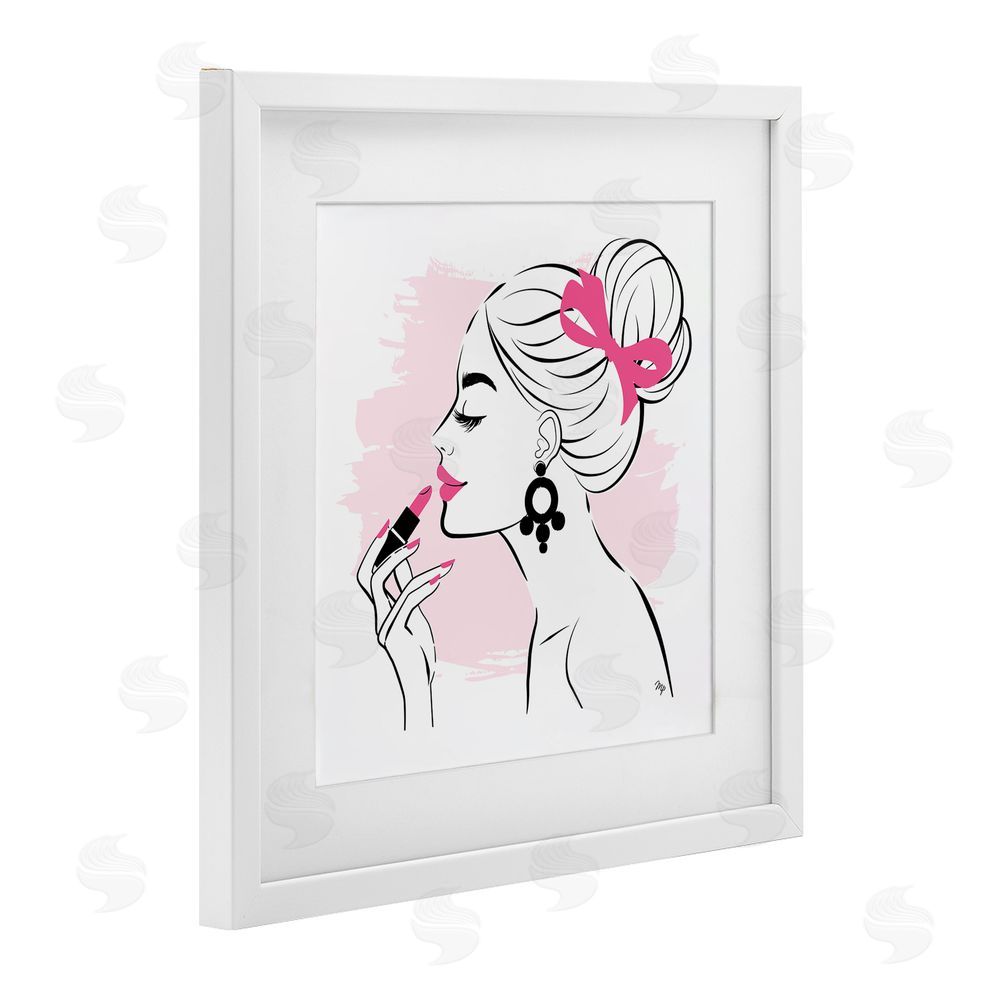 Martina Pavlova Applying Lipstick Girl White Framed Print Under Glass Wall Art