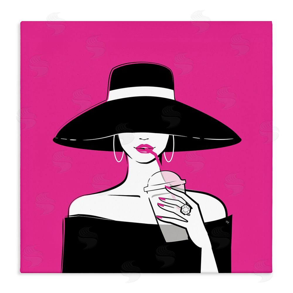 Martina Pavlova Black Hat Glamourous Woman Stretched Canvas Wall Art Print