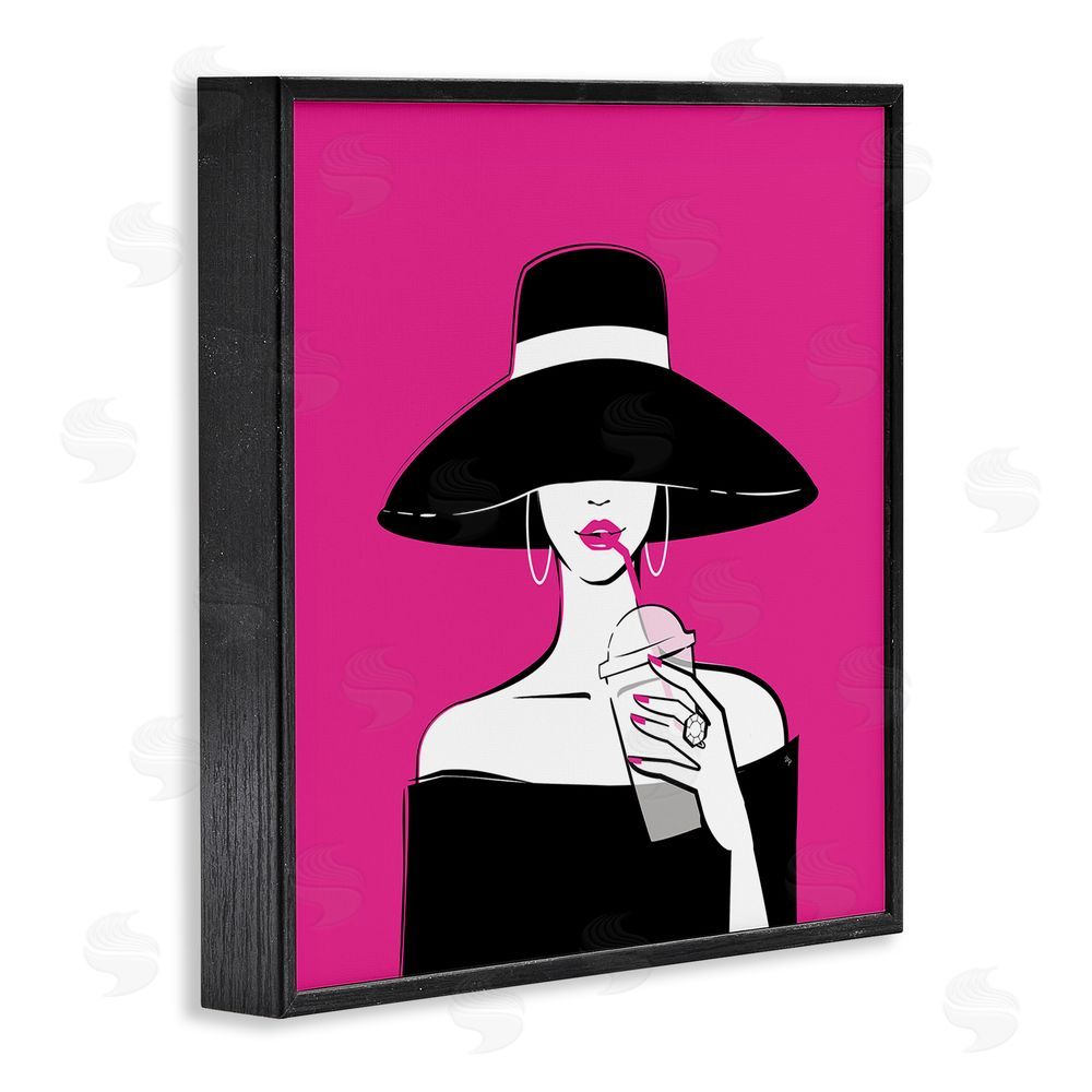 Martina Pavlova Black Hat Glamourous Woman Black Framed Giclee Wall Art Print