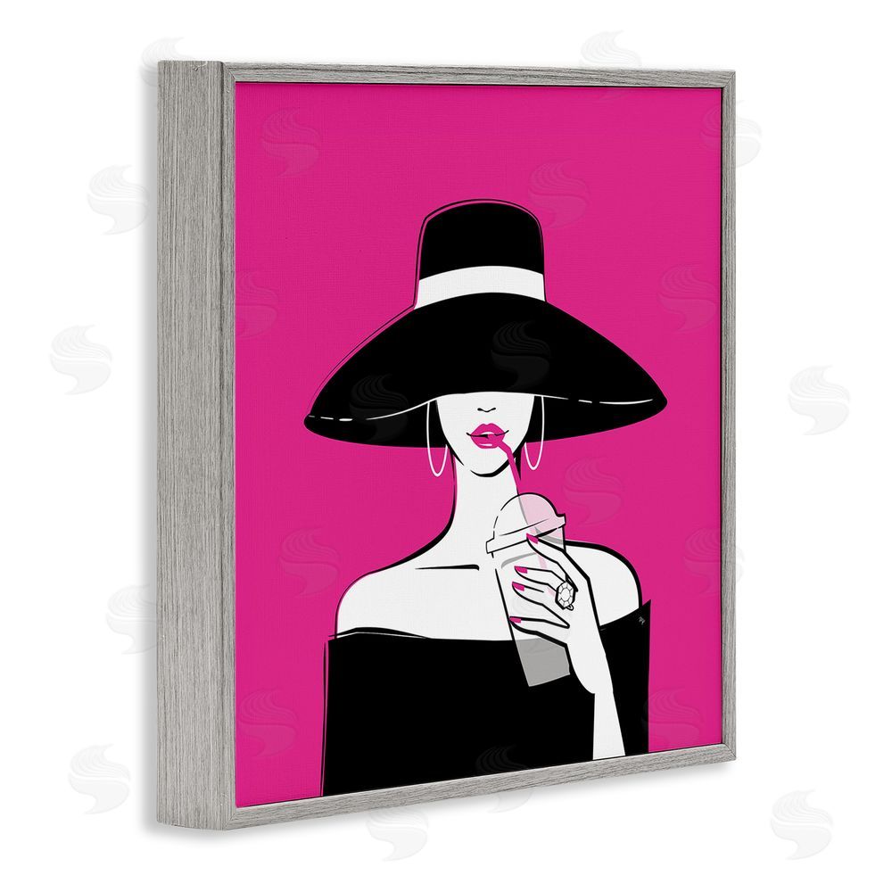 Martina Pavlova Black Hat Glamourous Woman Gray Framed Giclee Wall Art Print