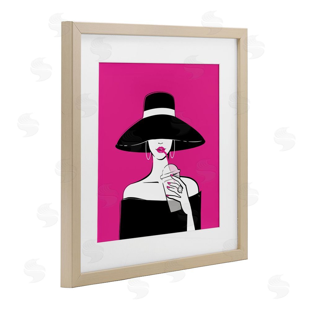 Martina Pavlova Black Hat Glamourous Woman Brown Framed Print Under Glass with Matting Wall Art