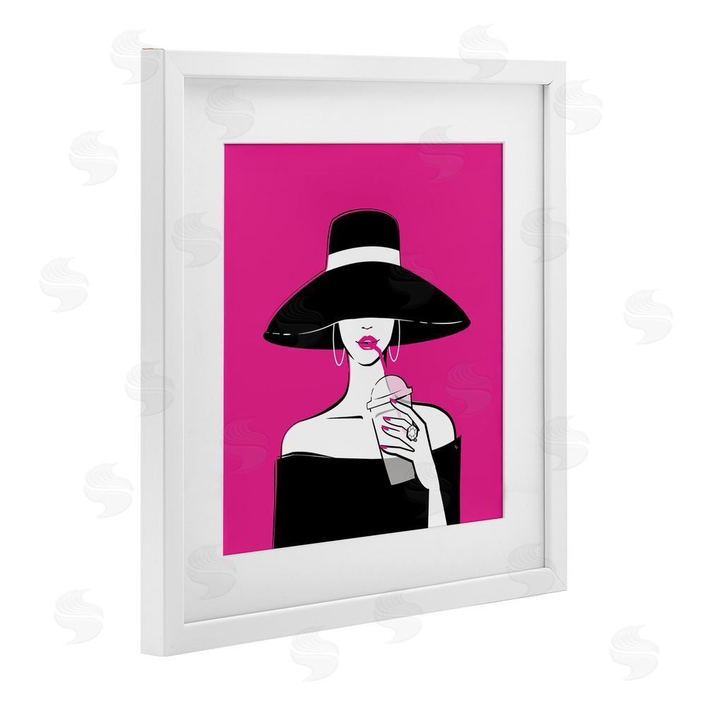 Martina Pavlova Black Hat Glamourous Woman White Framed Print Under Glass with Matting Wall Art