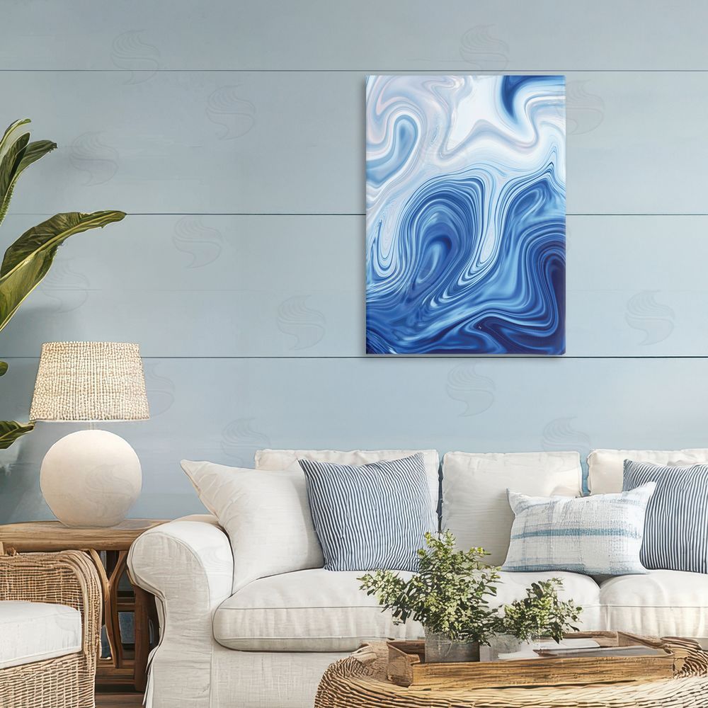 Martina Pavlova Blue Marble Fluidity Stretched Canvas Wall Art Print in Room