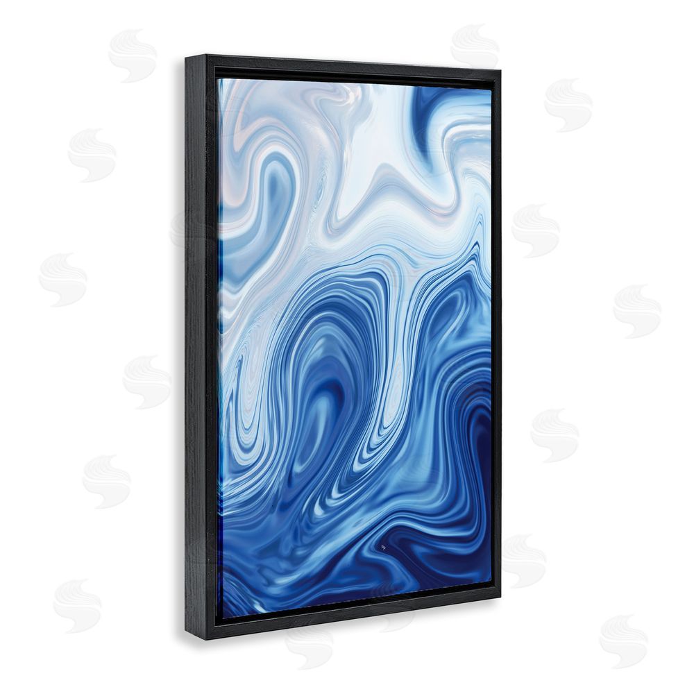 Martina Pavlova Blue Marble Fluidity Black Floating Frame Stretched Canvas Wall Art Print