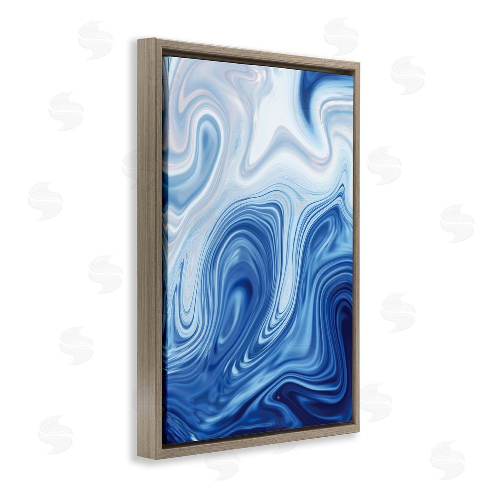Martina Pavlova Blue Marble Fluidity Brown Floating Frame Stretched Canvas Wall Art Print