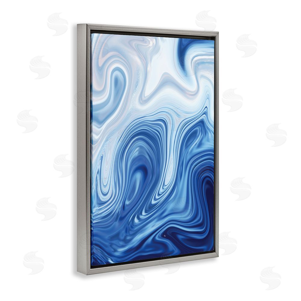 Martina Pavlova Blue Marble Fluidity Gray Floating Frame Stretched Canvas Wall Art Print