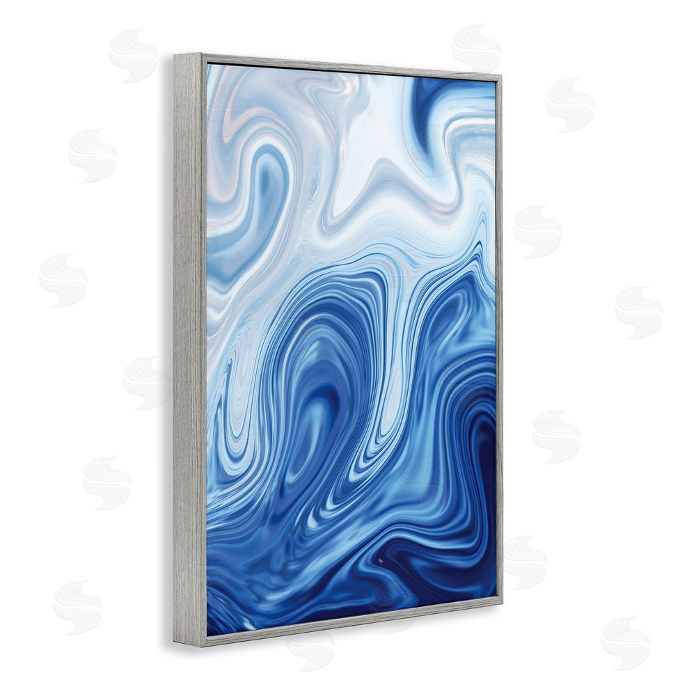 Martina Pavlova Blue Marble Fluidity Gray Framed Giclee Wall Art Print