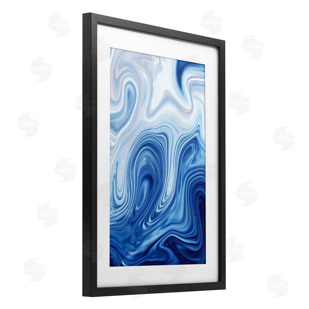 Martina Pavlova Blue Marble Fluidity Black Framed Print Under Glass with Matting Wall Art