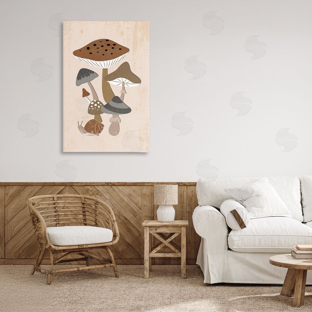 Martina Pavlova Earthy Fungi Mushrooms & Snail Stretched Canvas Wall Art in Room
