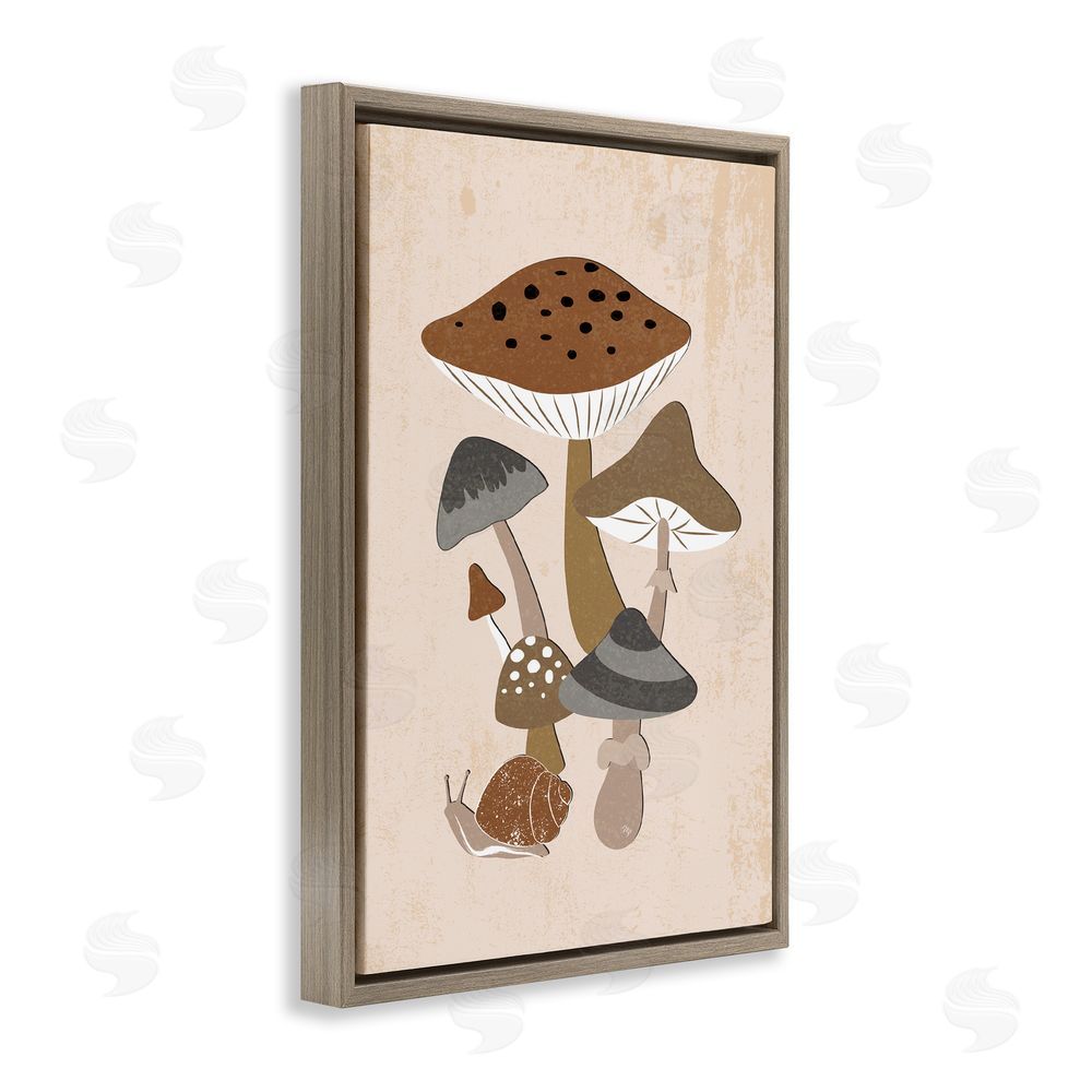 Martina Pavlova Earthy Fungi Mushrooms & Snail Brown Floating Frame Canvas Wall Art Print