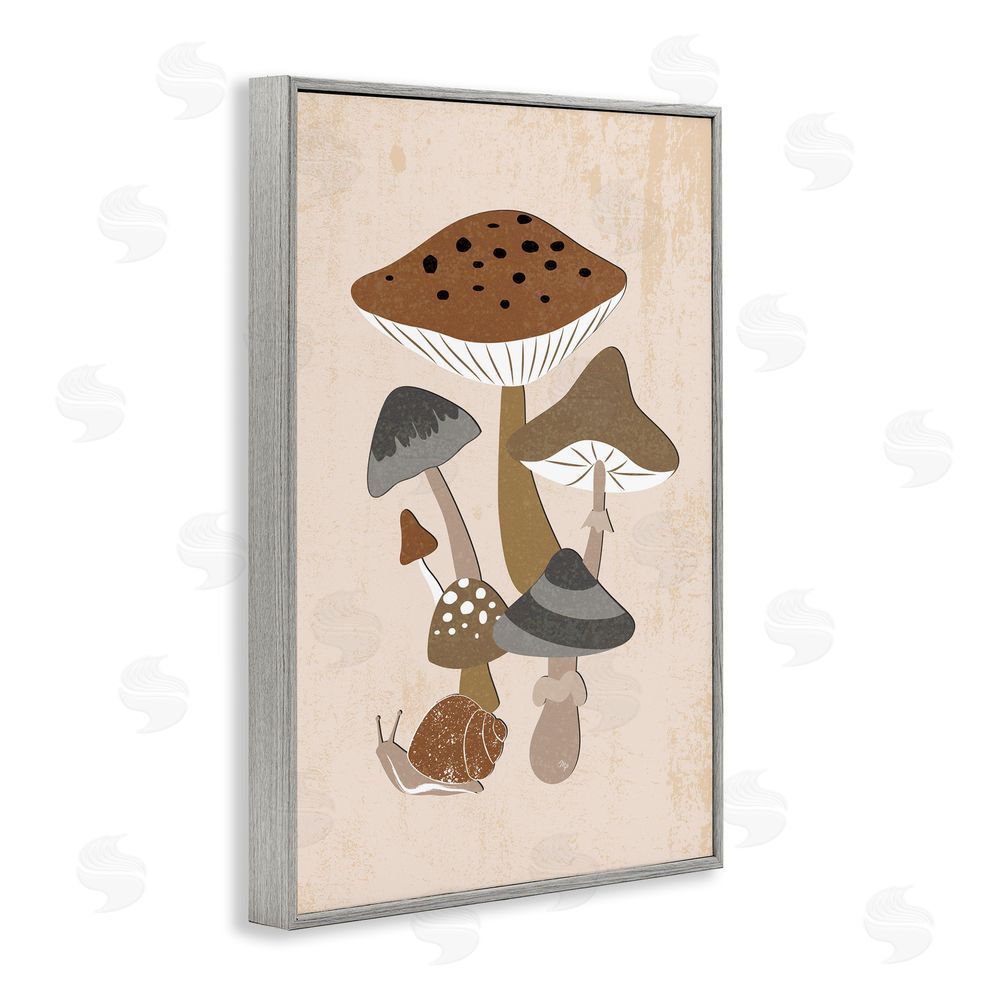 Martina Pavlova Earthy Fungi Mushrooms & Snail Gray Framed Giclee Wall Art Print