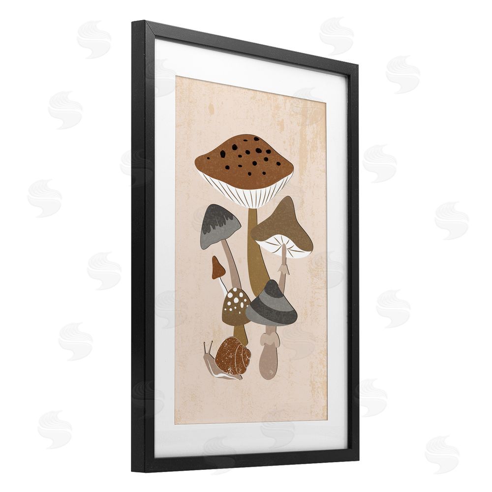 Martina Pavlova Earthy Fungi Mushrooms & Snail Black Framed Print Under Glass Wall Art