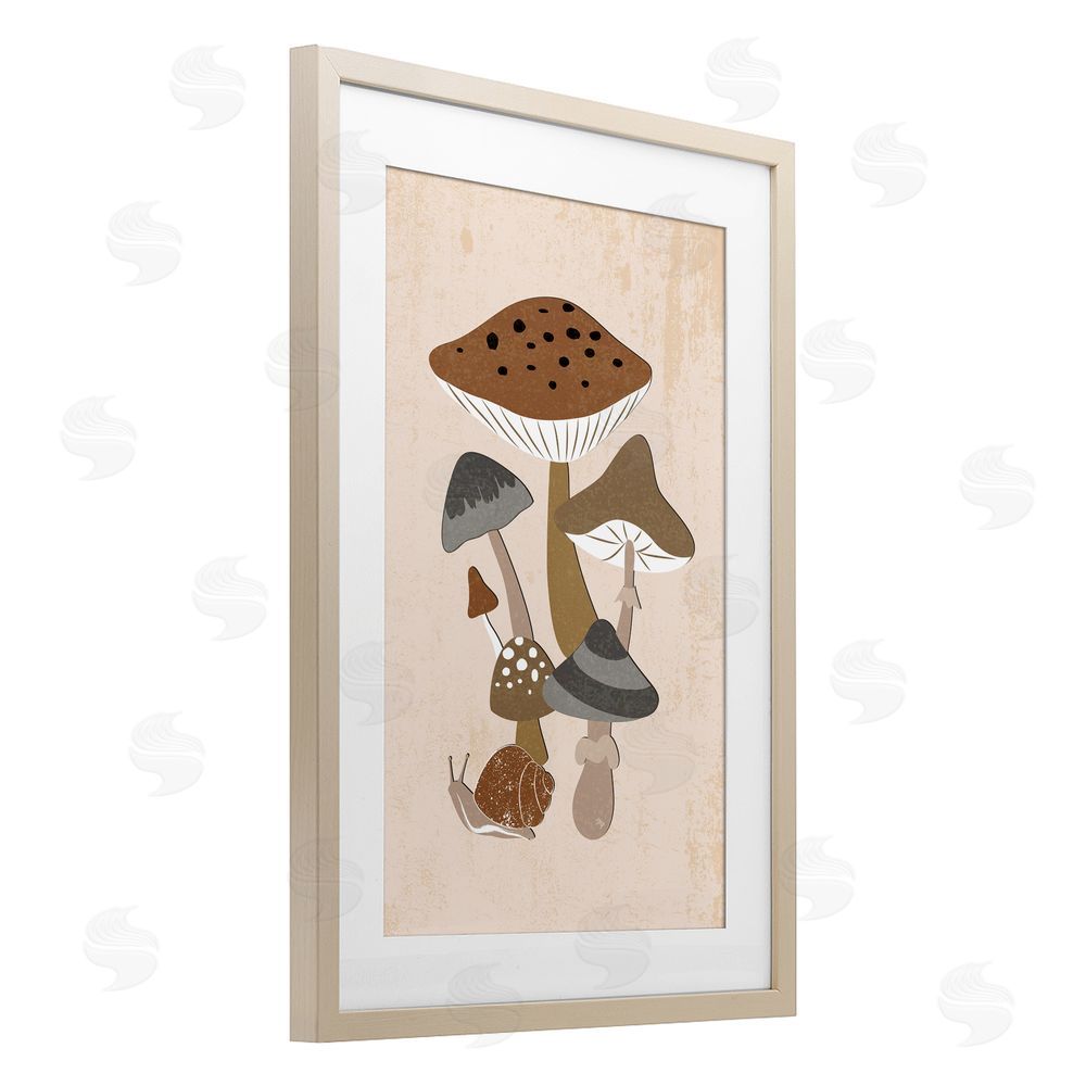 Martina Pavlova Earthy Fungi Mushrooms & Snail Brown Framed Print Under Glass Wall Art
