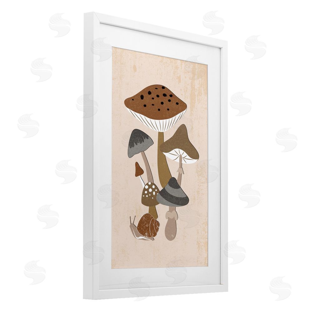 Martina Pavlova Earthy Fungi Mushrooms & Snail White Framed Print Under Glass Wall Art