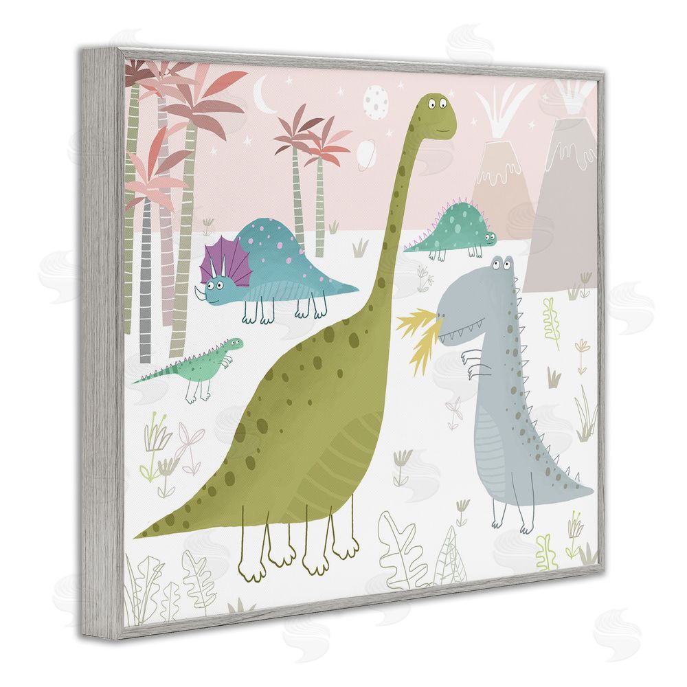 Carla Daly Earthy Jurassic Dinosaurs Gray Framed Giclee Wall Art Print