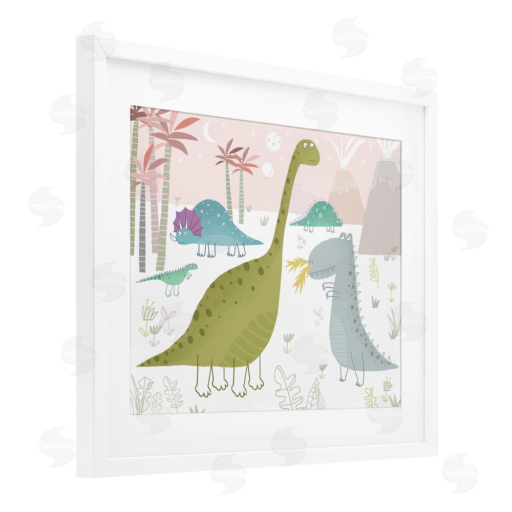 Carla Daly Earthy Jurassic Dinosaurs White Framed Print Under Glass Wall Art