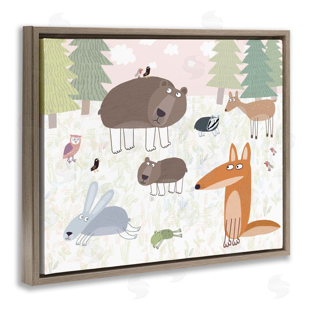Carla Daly Forest Animals Out and About Brown Floating Frame Canvas Wall Art Print