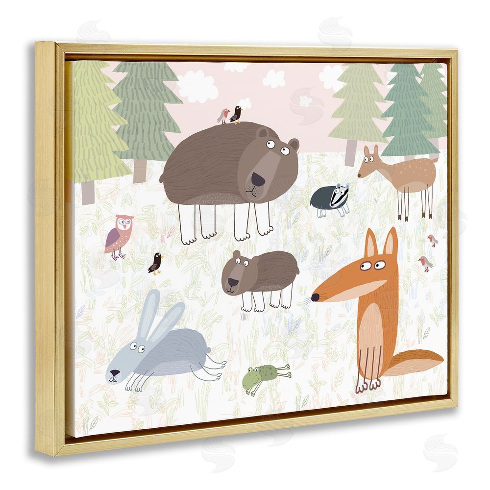 Carla Daly Forest Animals Out and About Gold Floating Frame Canvas Wall Art Print
