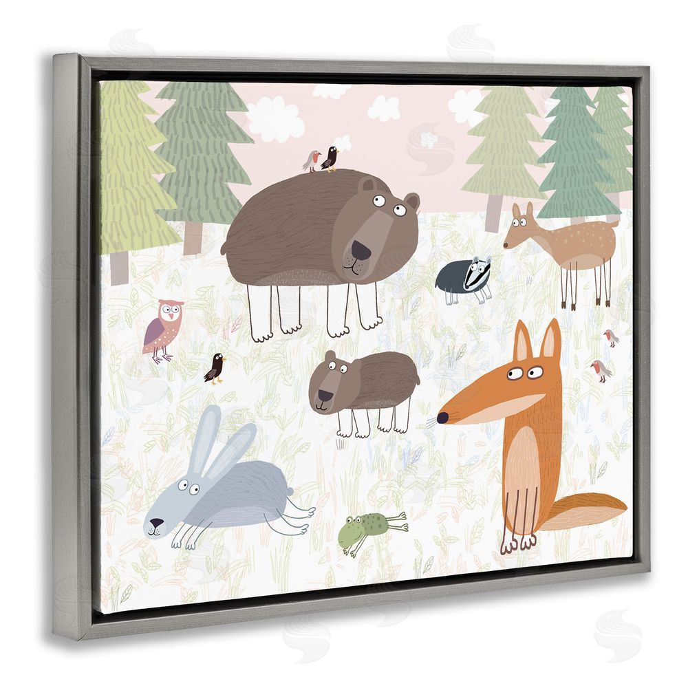 Carla Daly Forest Animals Out and About Gray Floating Frame Canvas Wall Art Print