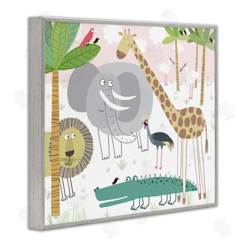 Carla Daly Safari Animals Out and About Gray Framed Giclee Wall Art Print
