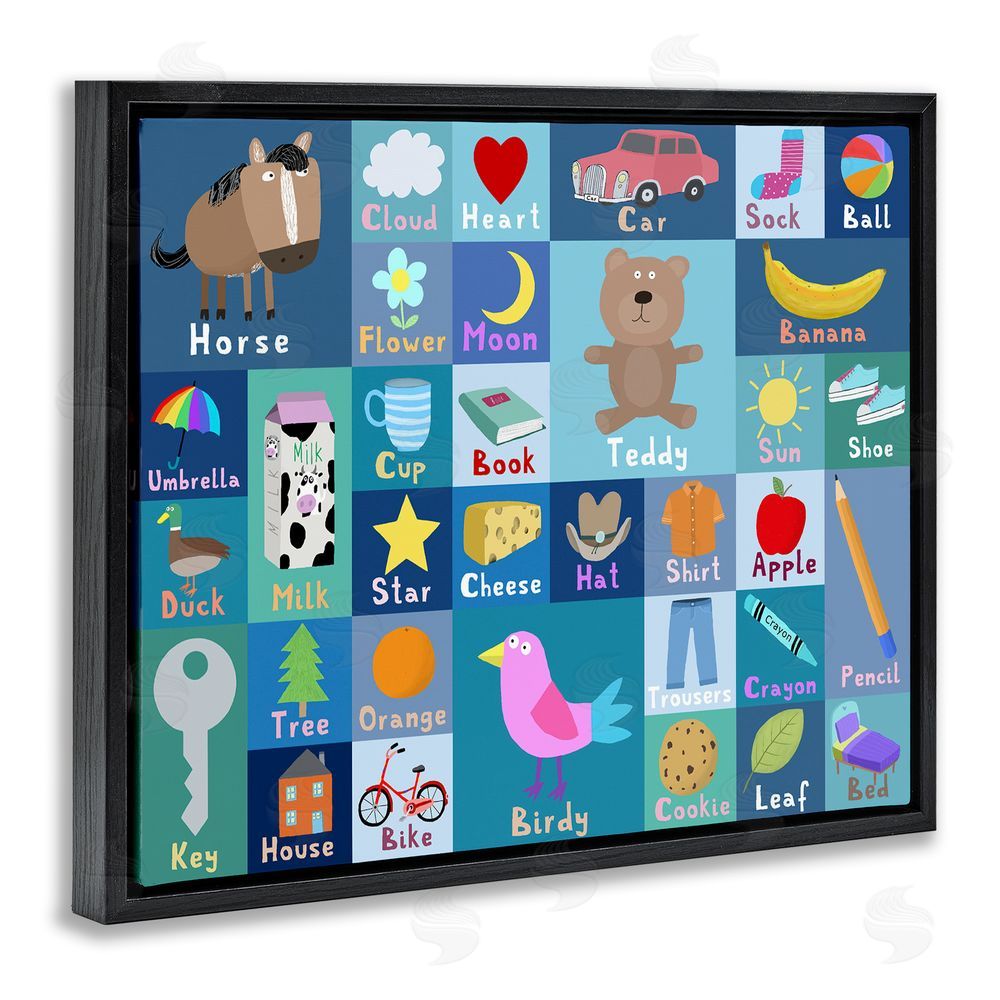 Carla Daly Blue First Words Black Floating Frame Canvas Wall Art Print