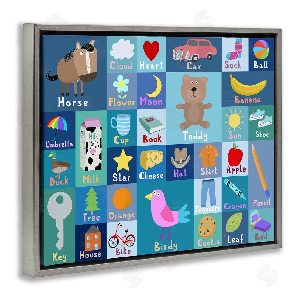 Carla Daly Blue First Words Gray Floating Frame Canvas Wall Art Print