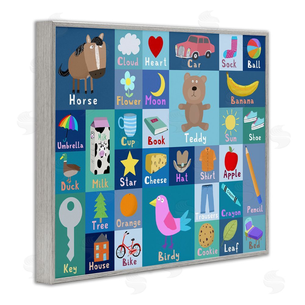 Carla Daly Blue First Words Gray Framed Giclee Wall Art Print