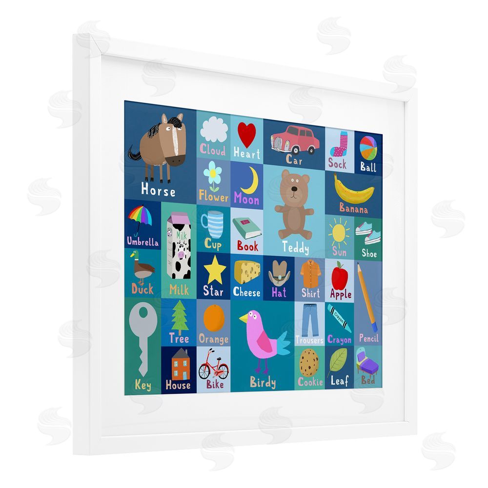 Carla Daly Blue First Words White Framed Print Under Glass Wall Art