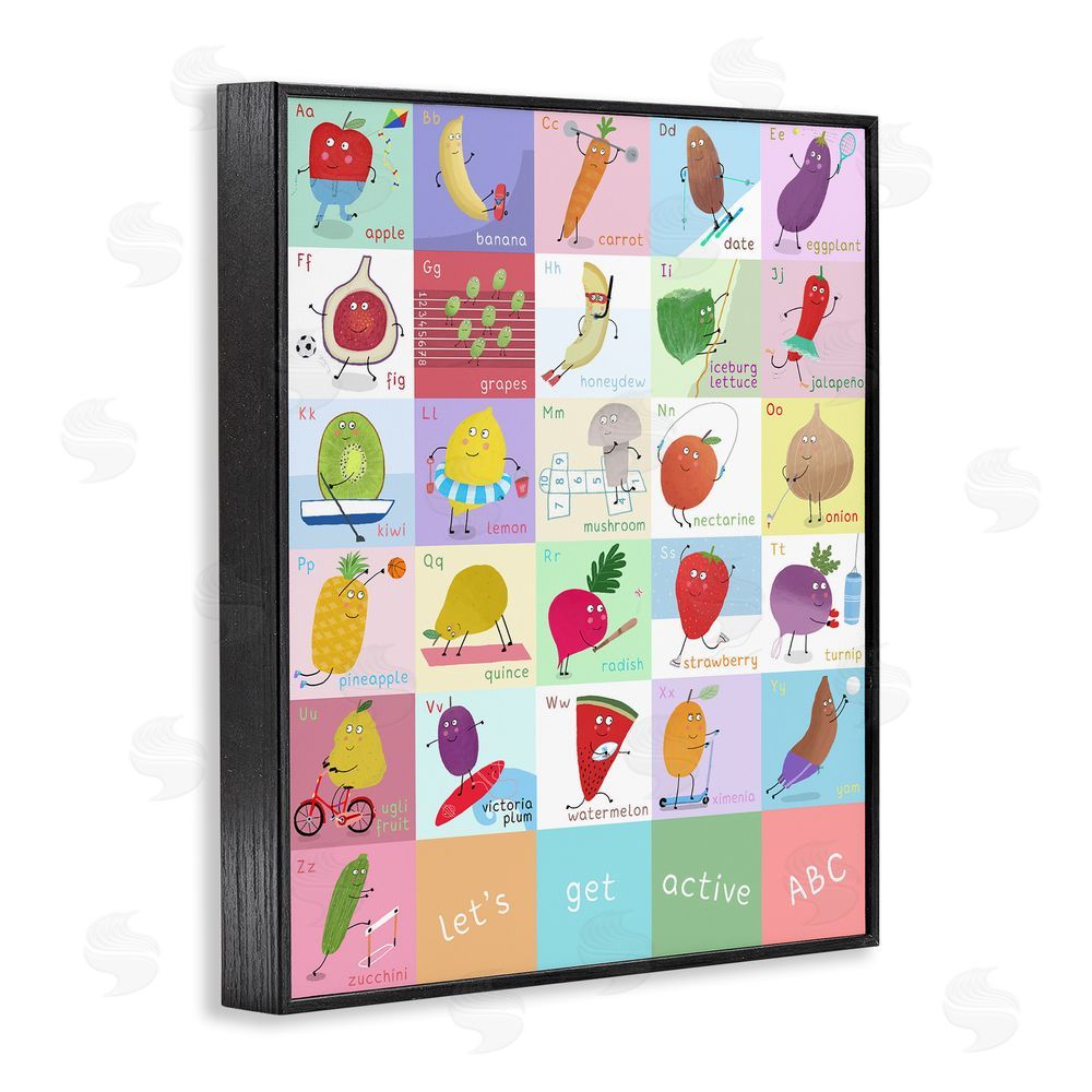Carla Daly Let's Get Active ABC's Black Framed Giclee Wall Art Print
