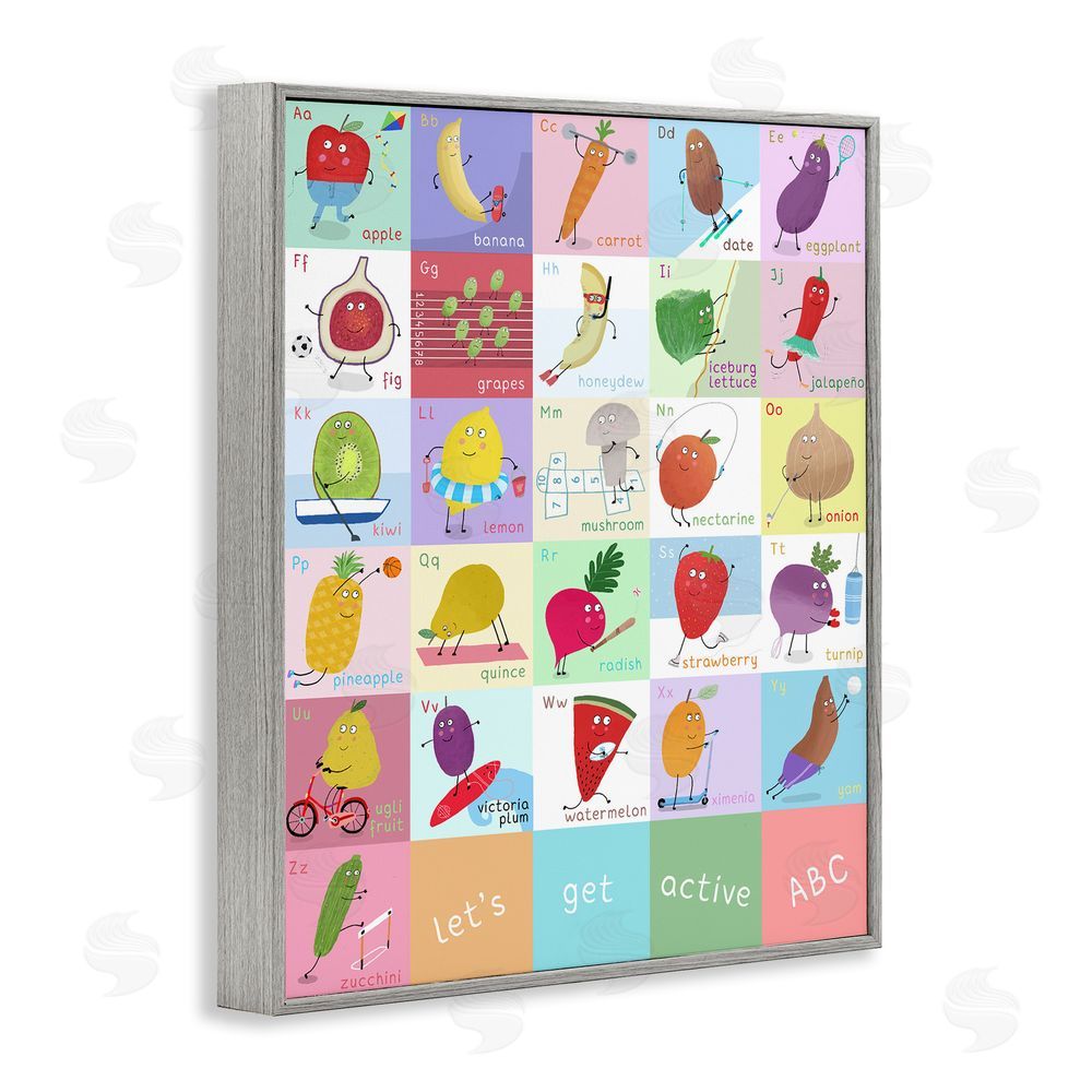 Carla Daly Let's Get Active ABC's Gray Framed Giclee Wall Art Print