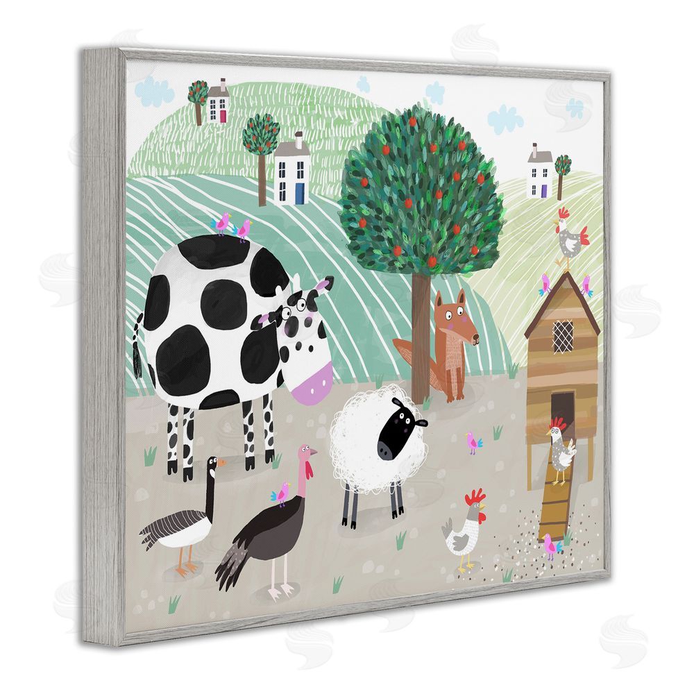 Carla Daly Down At The Farm Gray Framed Giclee Wall Art Print