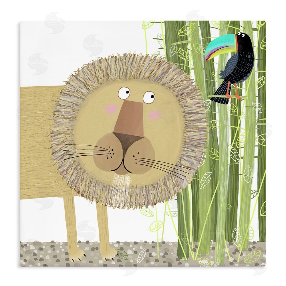 Carla Daly Lion with Bamboo Trees & Toucan Stretched Canvas Wall Art Print